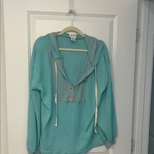 NWOT BiBi Aqua Waffle Knit Pullover with Buttons